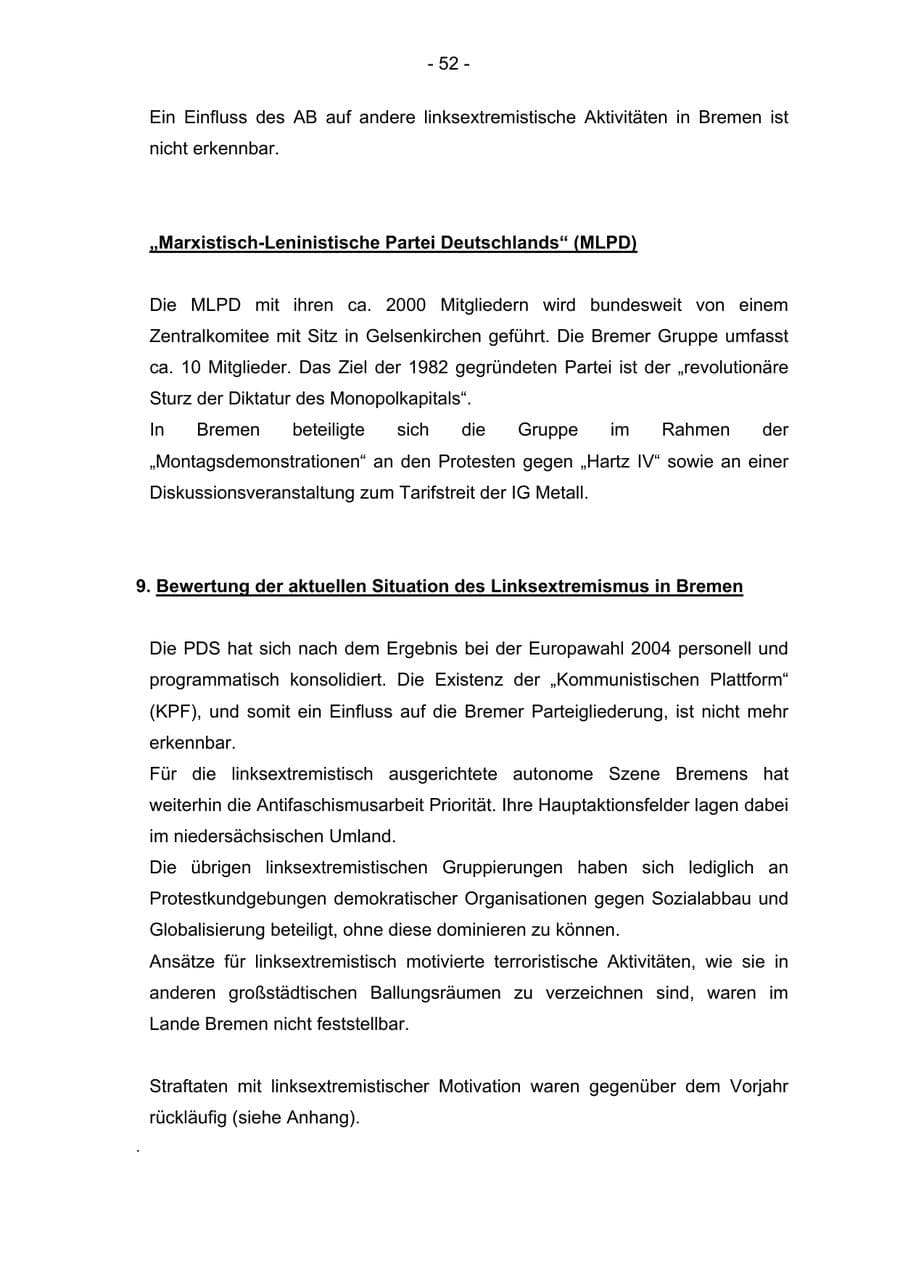 Seite 52 des Verfassungsschutzbericht 2004 Bremen