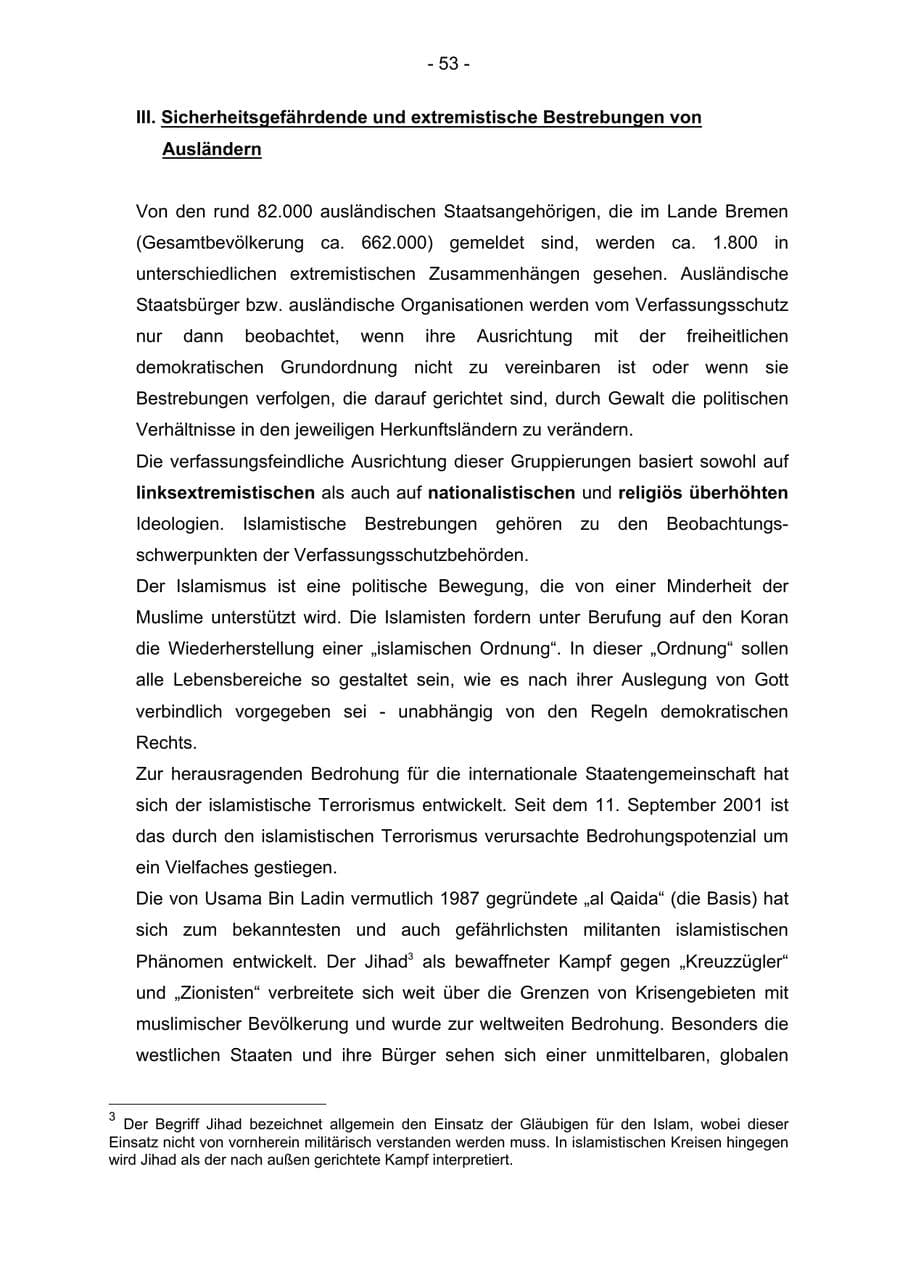 Seite 53 des Verfassungsschutzbericht 2004 Bremen