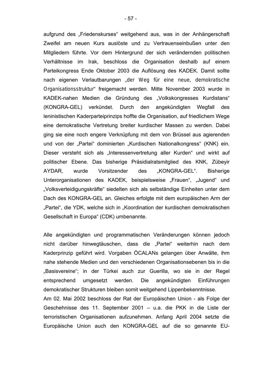 Seite 57 des Verfassungsschutzbericht 2004 Bremen