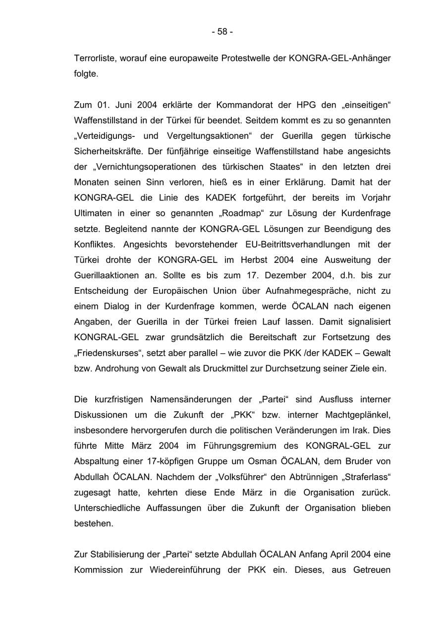 Seite 58 des Verfassungsschutzbericht 2004 Bremen