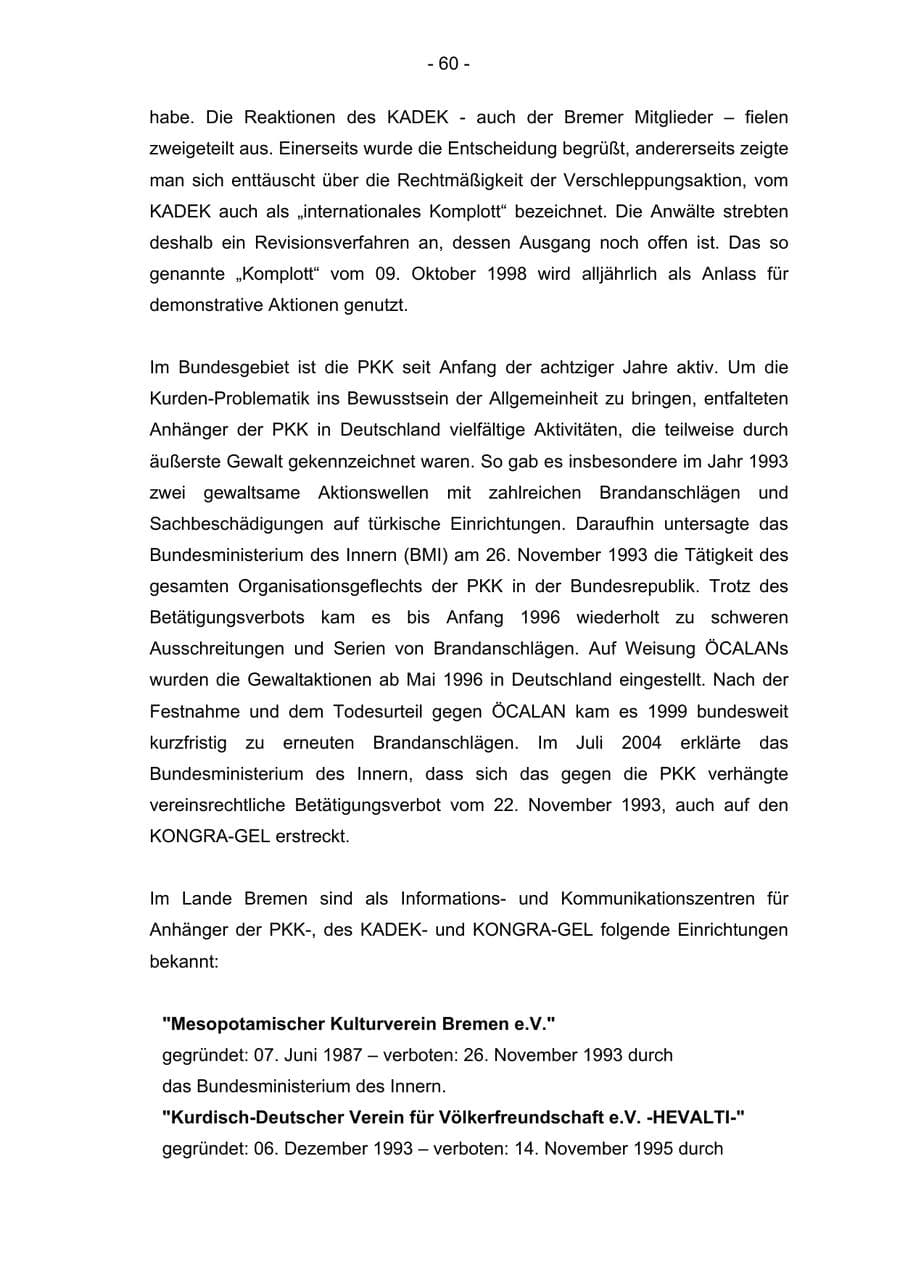 Seite 60 des Verfassungsschutzbericht 2004 Bremen