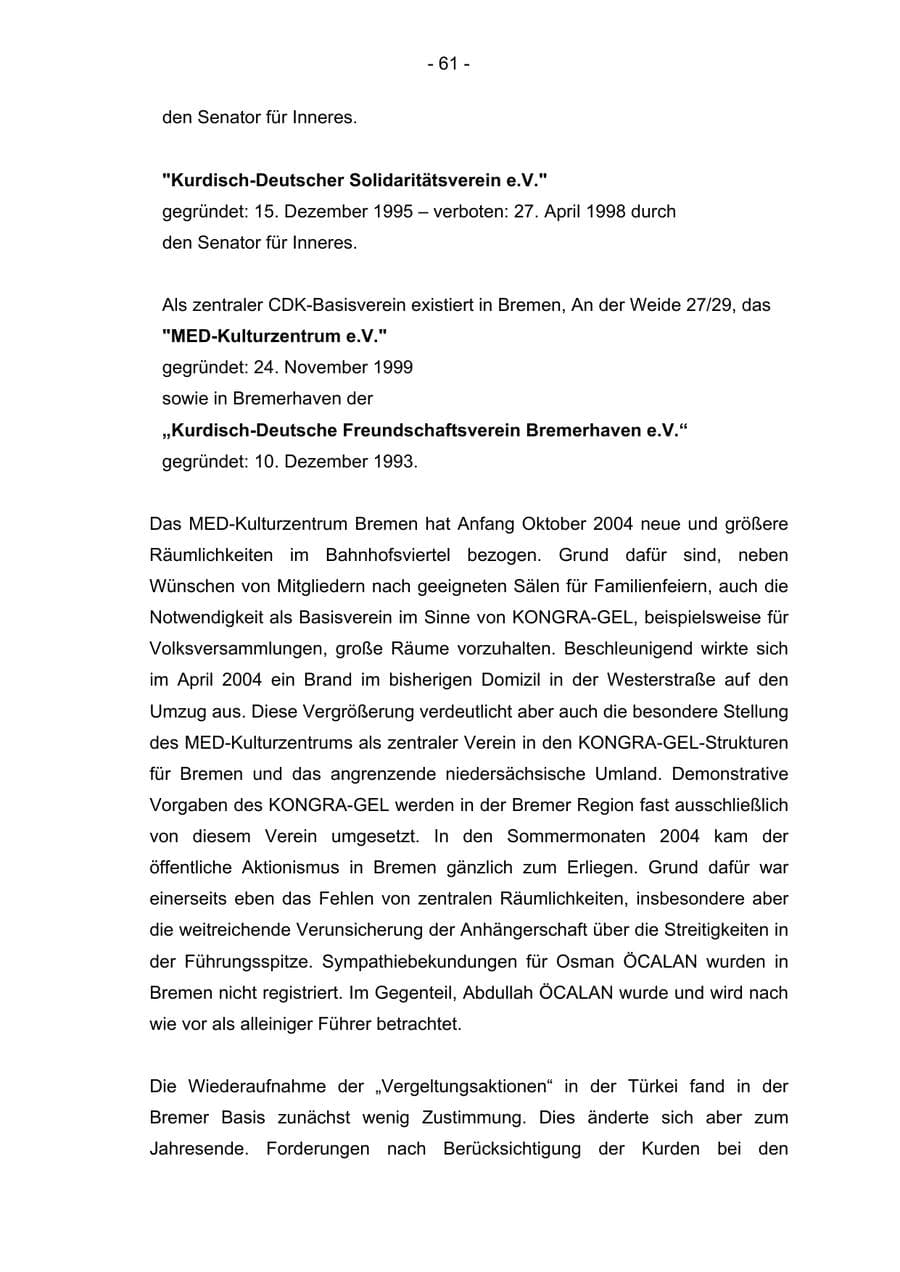 Seite 61 des Verfassungsschutzbericht 2004 Bremen
