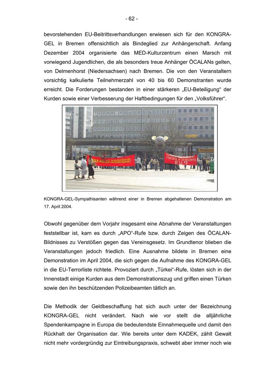 Seite 62 des Verfassungsschutzbericht 2004 Bremen