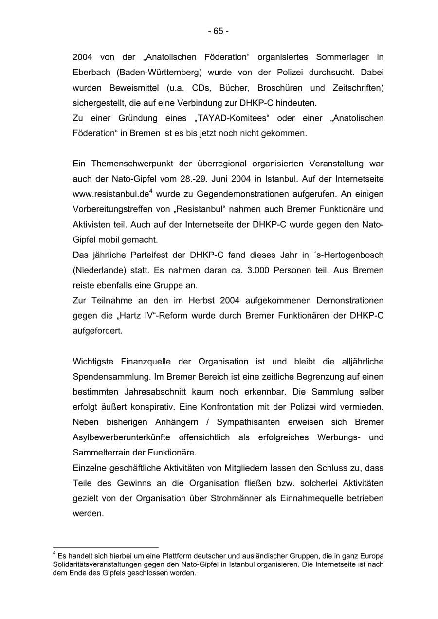 Seite 65 des Verfassungsschutzbericht 2004 Bremen