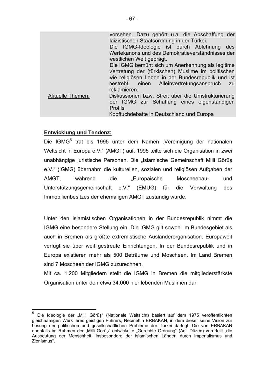 Seite 67 des Verfassungsschutzbericht 2004 Bremen