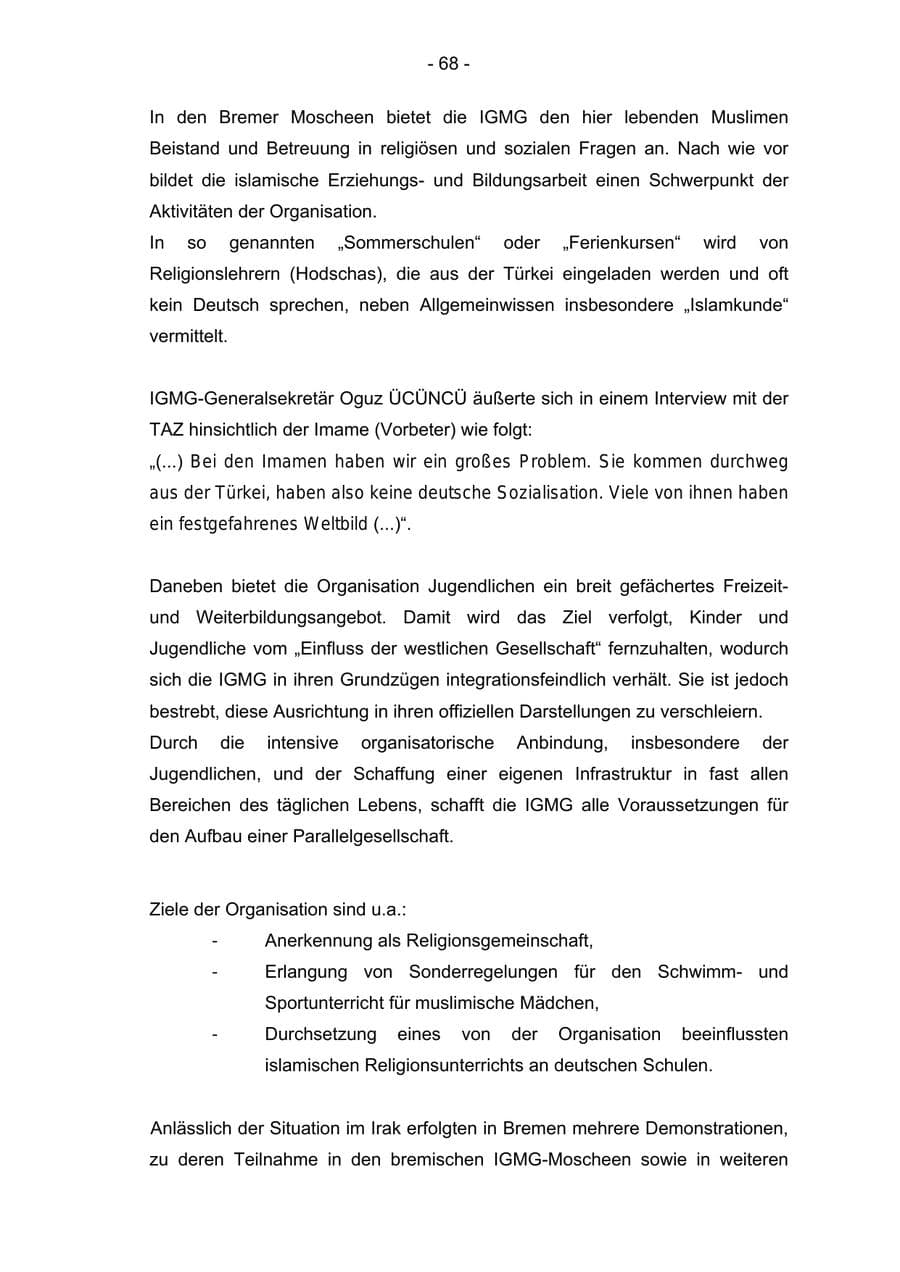 Seite 68 des Verfassungsschutzbericht 2004 Bremen