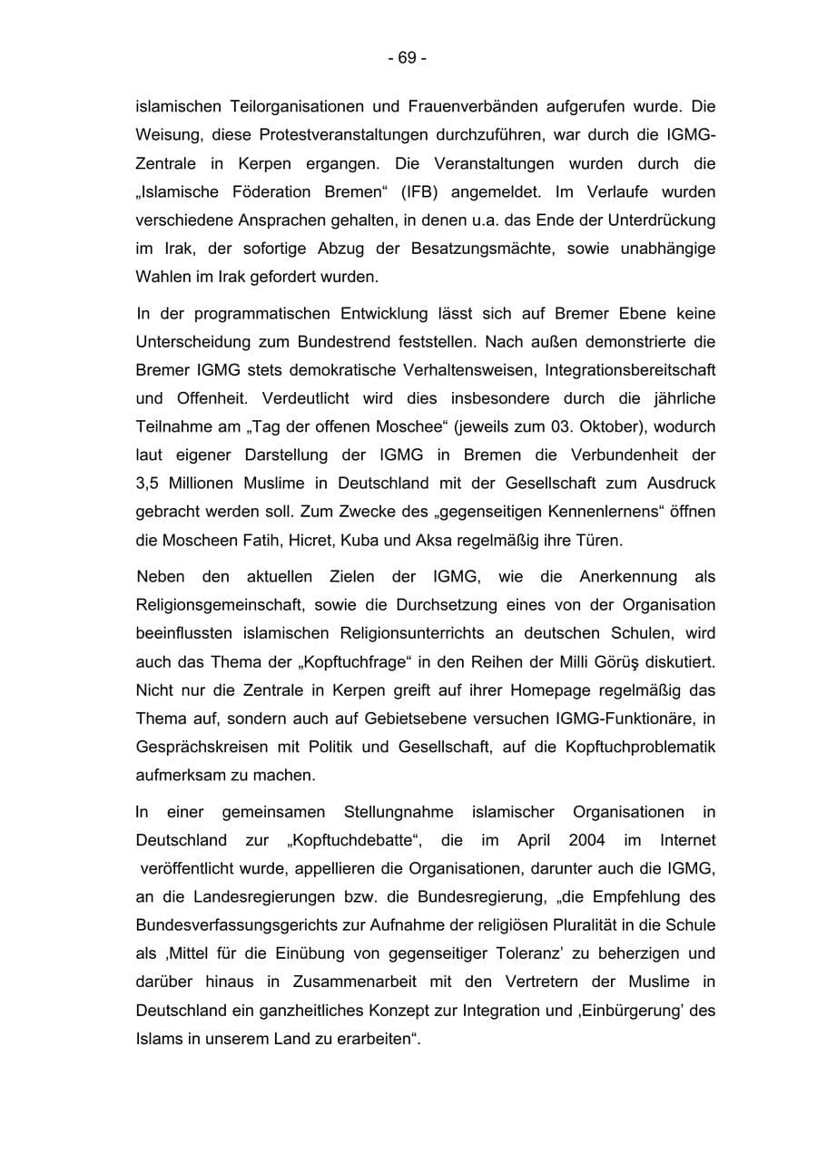 Seite 69 des Verfassungsschutzbericht 2004 Bremen