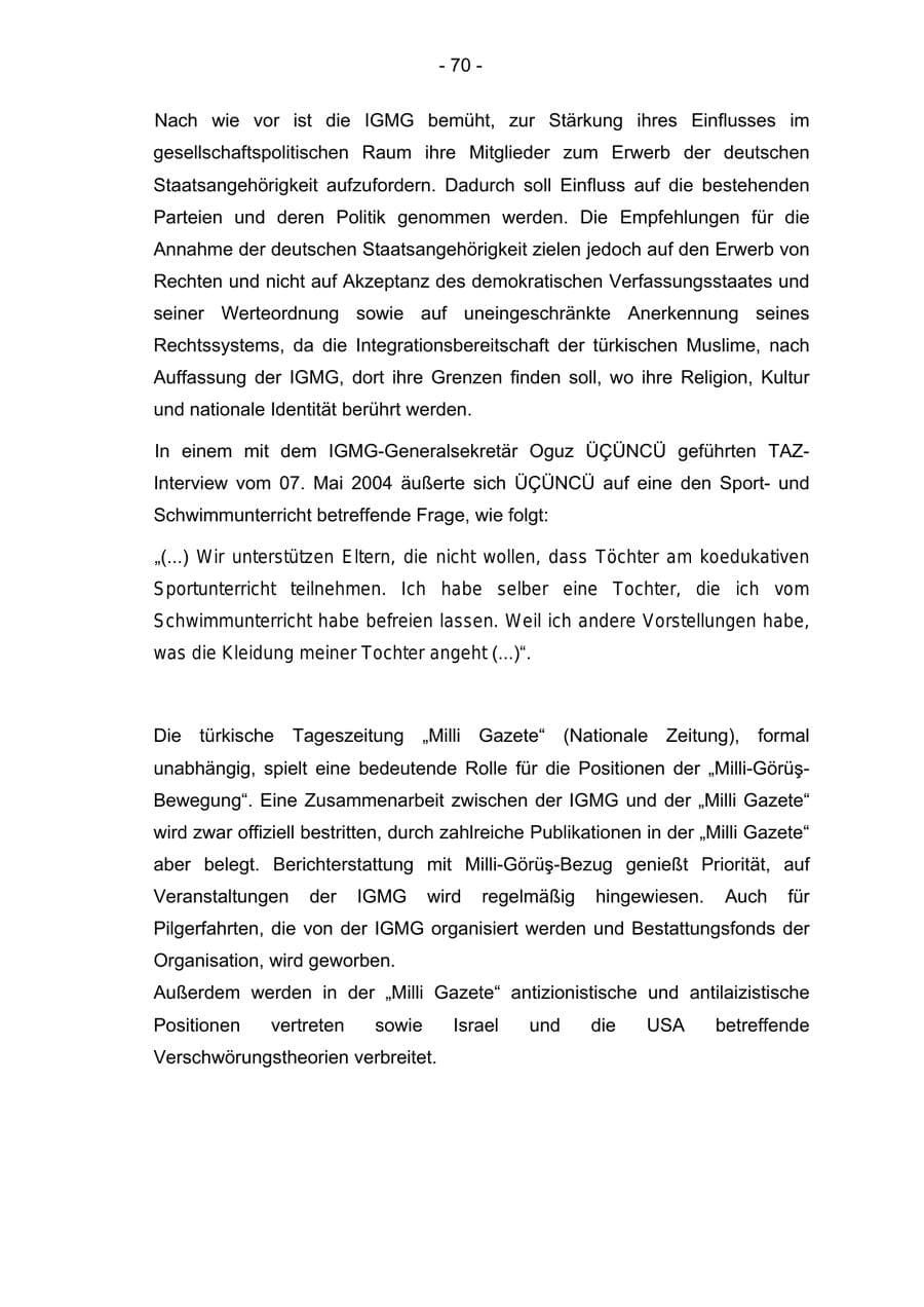 Seite 70 des Verfassungsschutzbericht 2004 Bremen