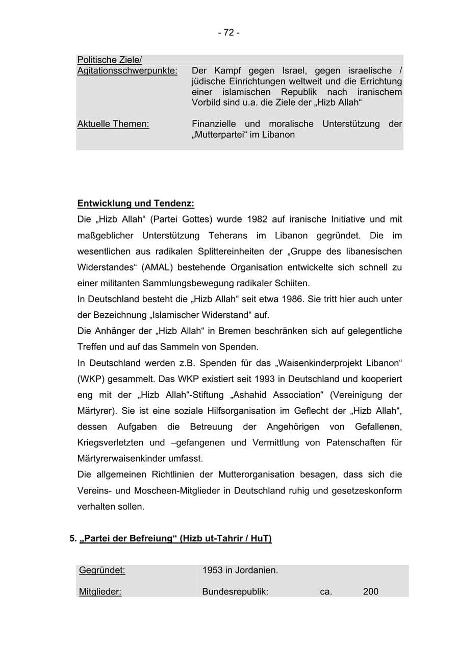 Seite 72 des Verfassungsschutzbericht 2004 Bremen