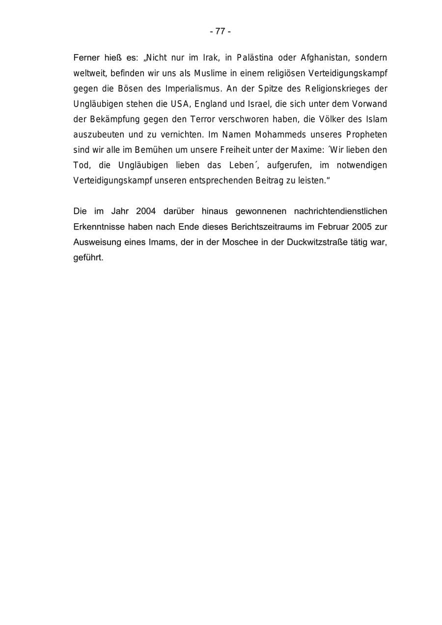 Seite 77 des Verfassungsschutzbericht 2004 Bremen