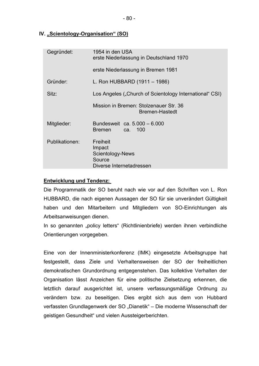 Seite 80 des Verfassungsschutzbericht 2004 Bremen