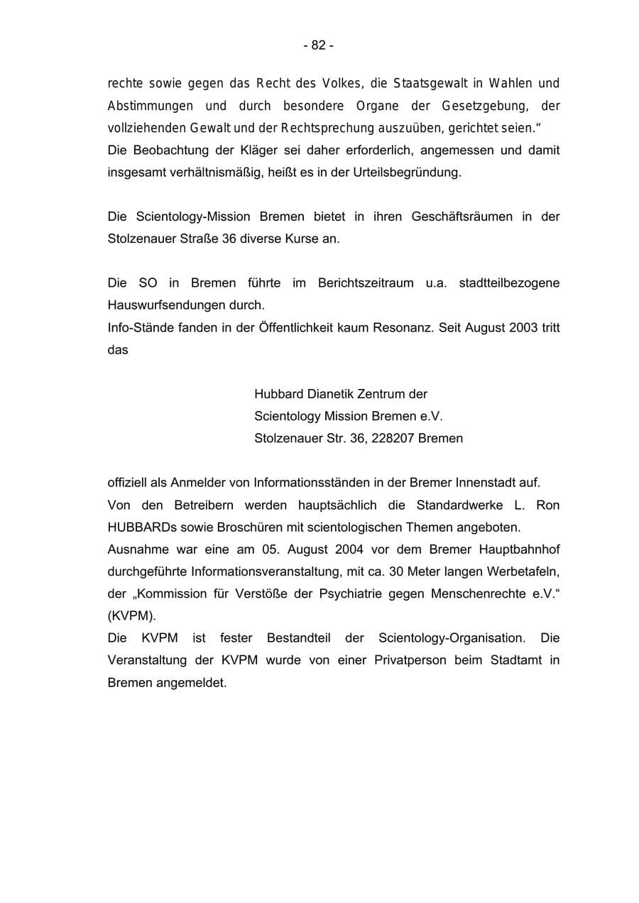 Seite 82 des Verfassungsschutzbericht 2004 Bremen
