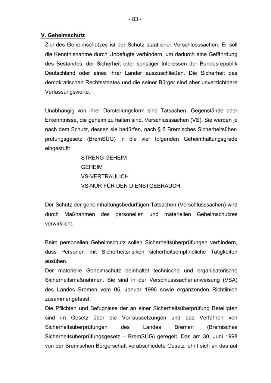 Seite 83 des Verfassungsschutzbericht 2004 Bremen