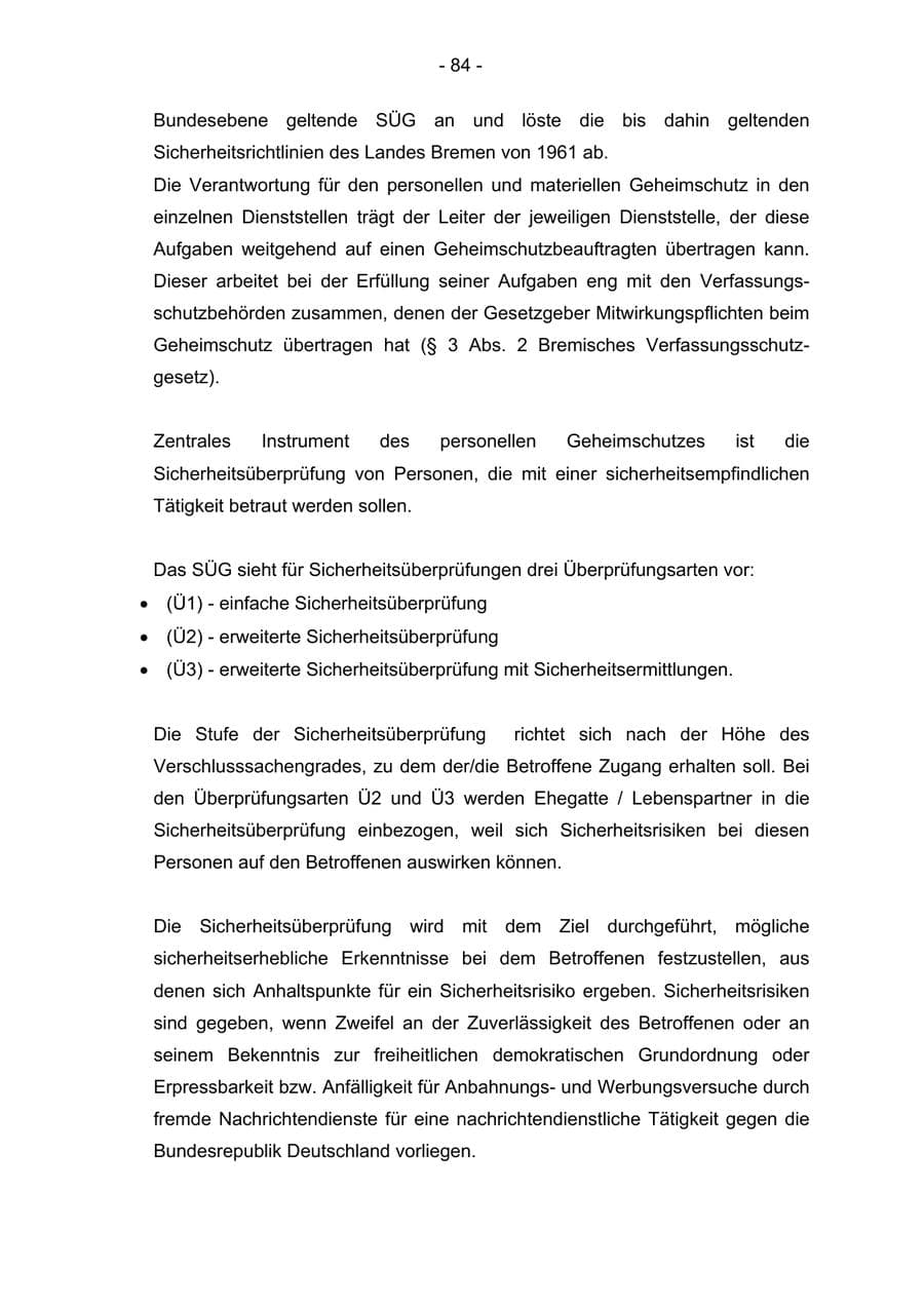 Seite 84 des Verfassungsschutzbericht 2004 Bremen