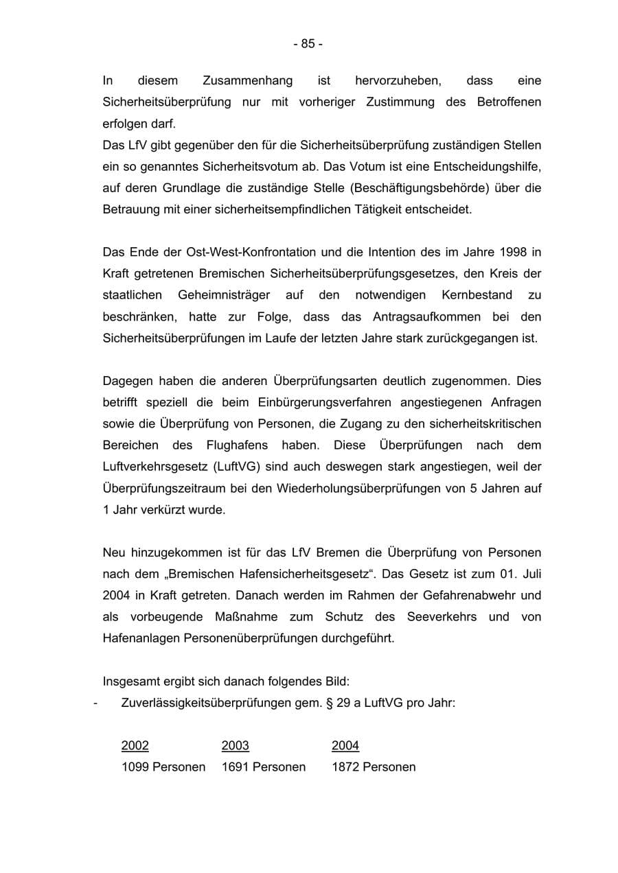Seite 85 des Verfassungsschutzbericht 2004 Bremen