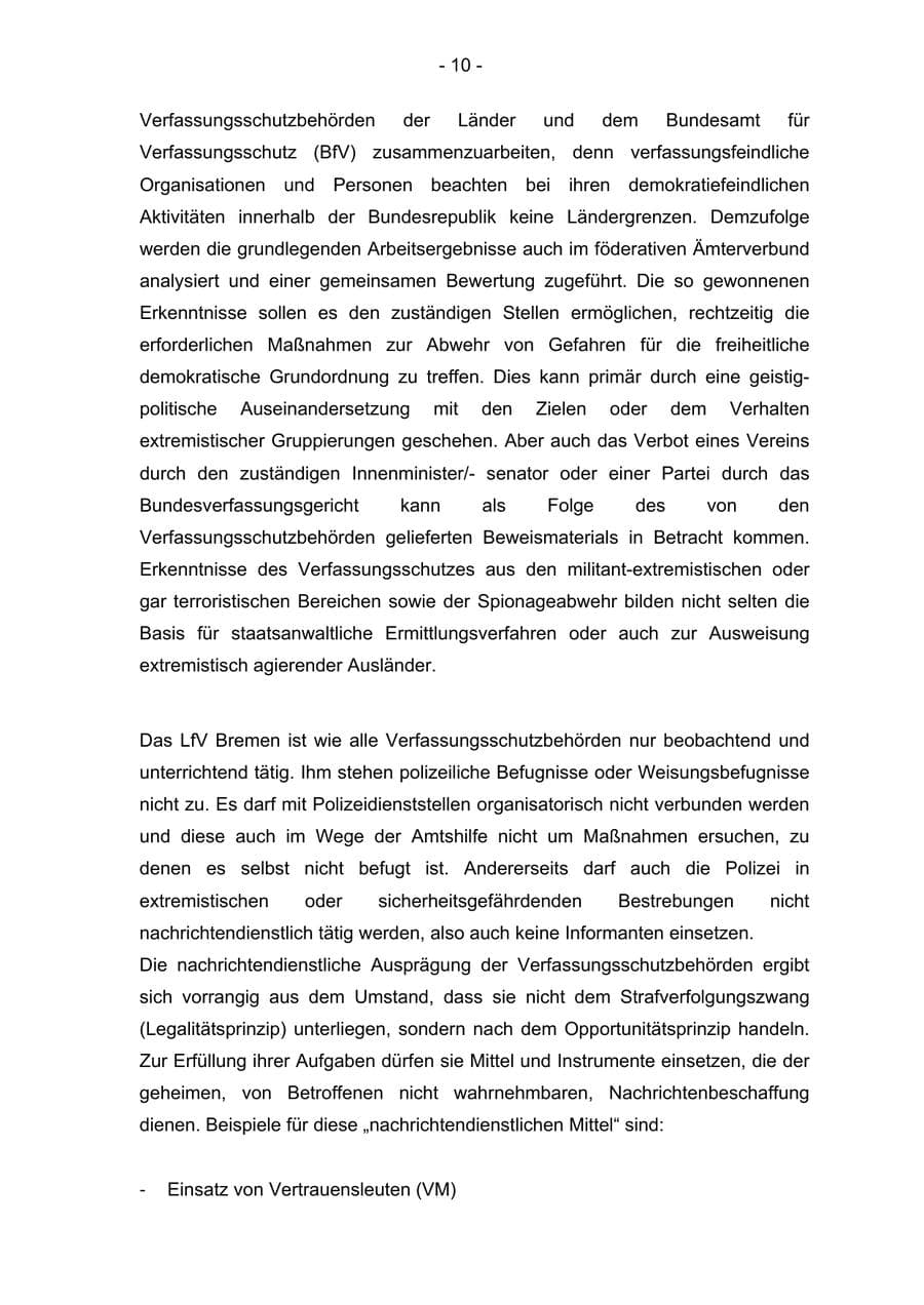Seite 10 des Verfassungsschutzbericht 2004 Bremen