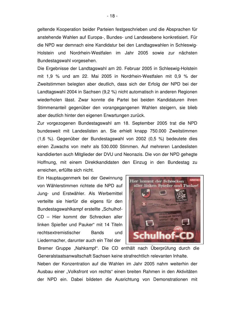 Seite 18 des Verfassungsschutzbericht 2005 Bremen