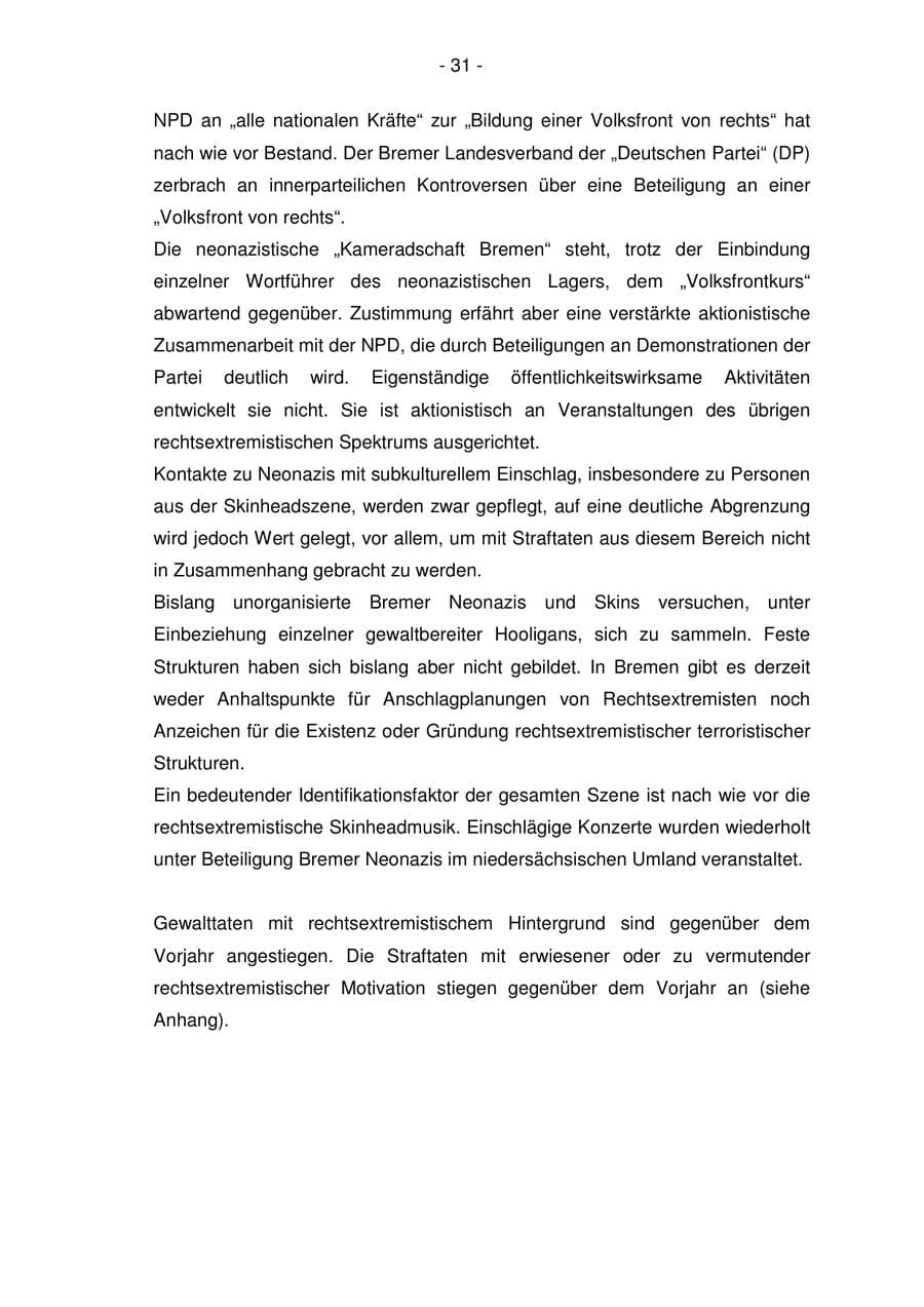 Seite 31 des Verfassungsschutzbericht 2005 Bremen