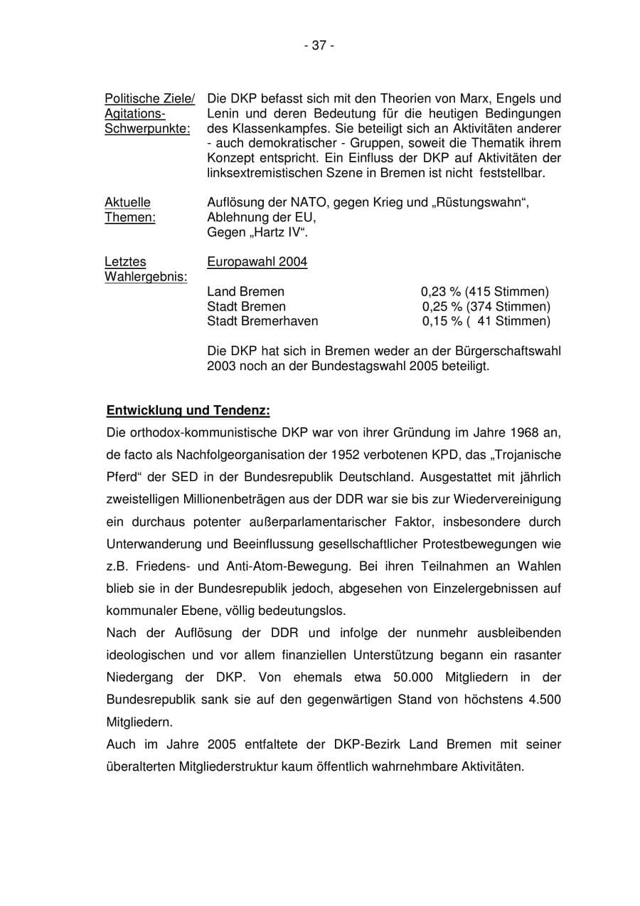 Seite 37 des Verfassungsschutzbericht 2005 Bremen