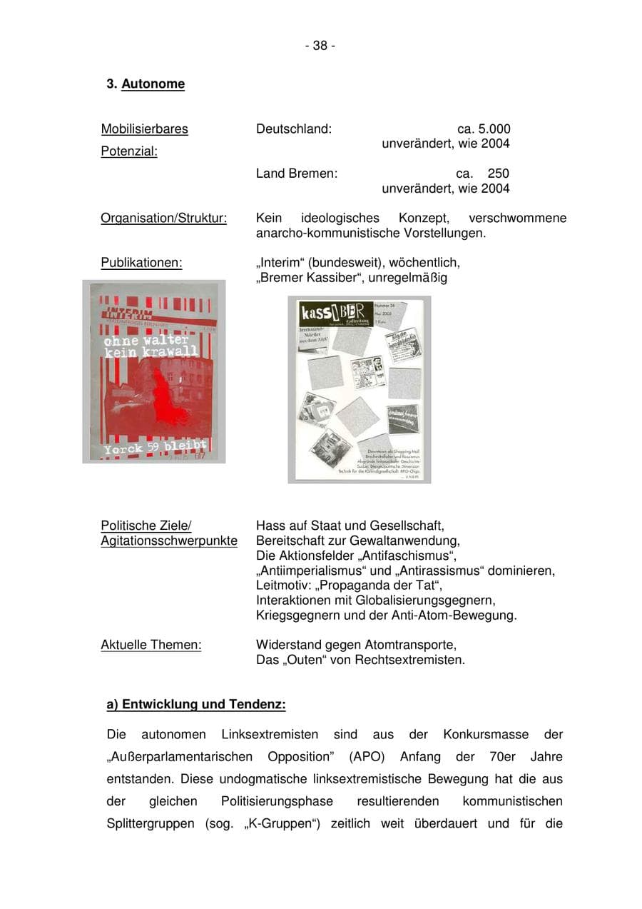 Seite 38 des Verfassungsschutzbericht 2005 Bremen