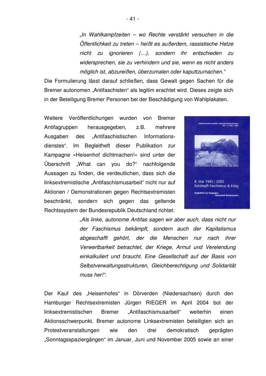 Seite 41 des Verfassungsschutzbericht 2005 Bremen