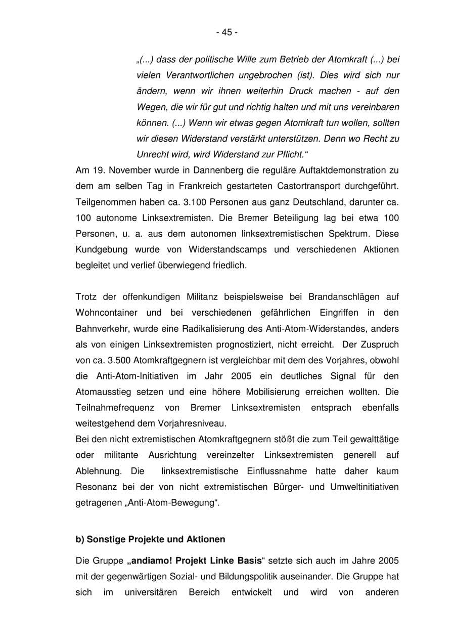 Seite 45 des Verfassungsschutzbericht 2005 Bremen
