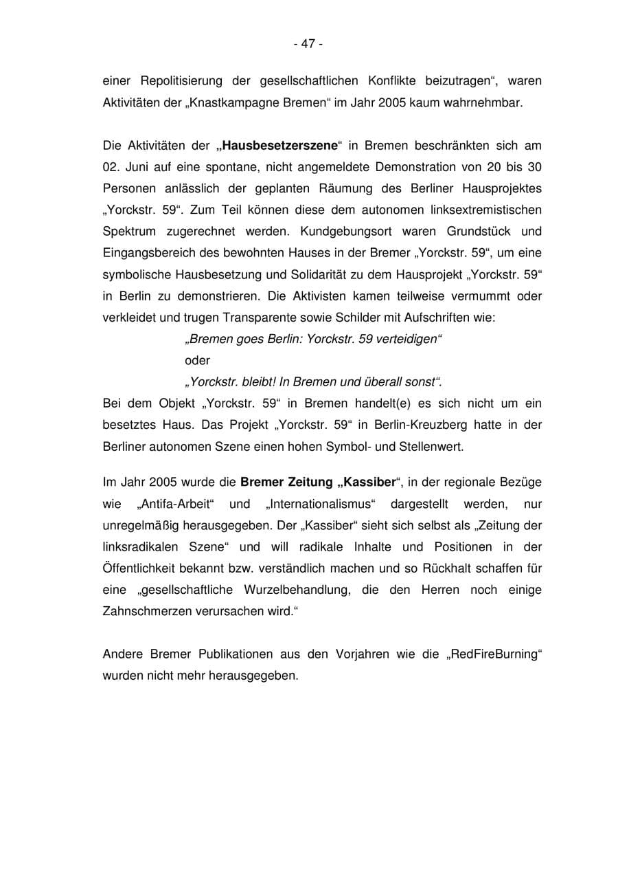 Seite 47 des Verfassungsschutzbericht 2005 Bremen