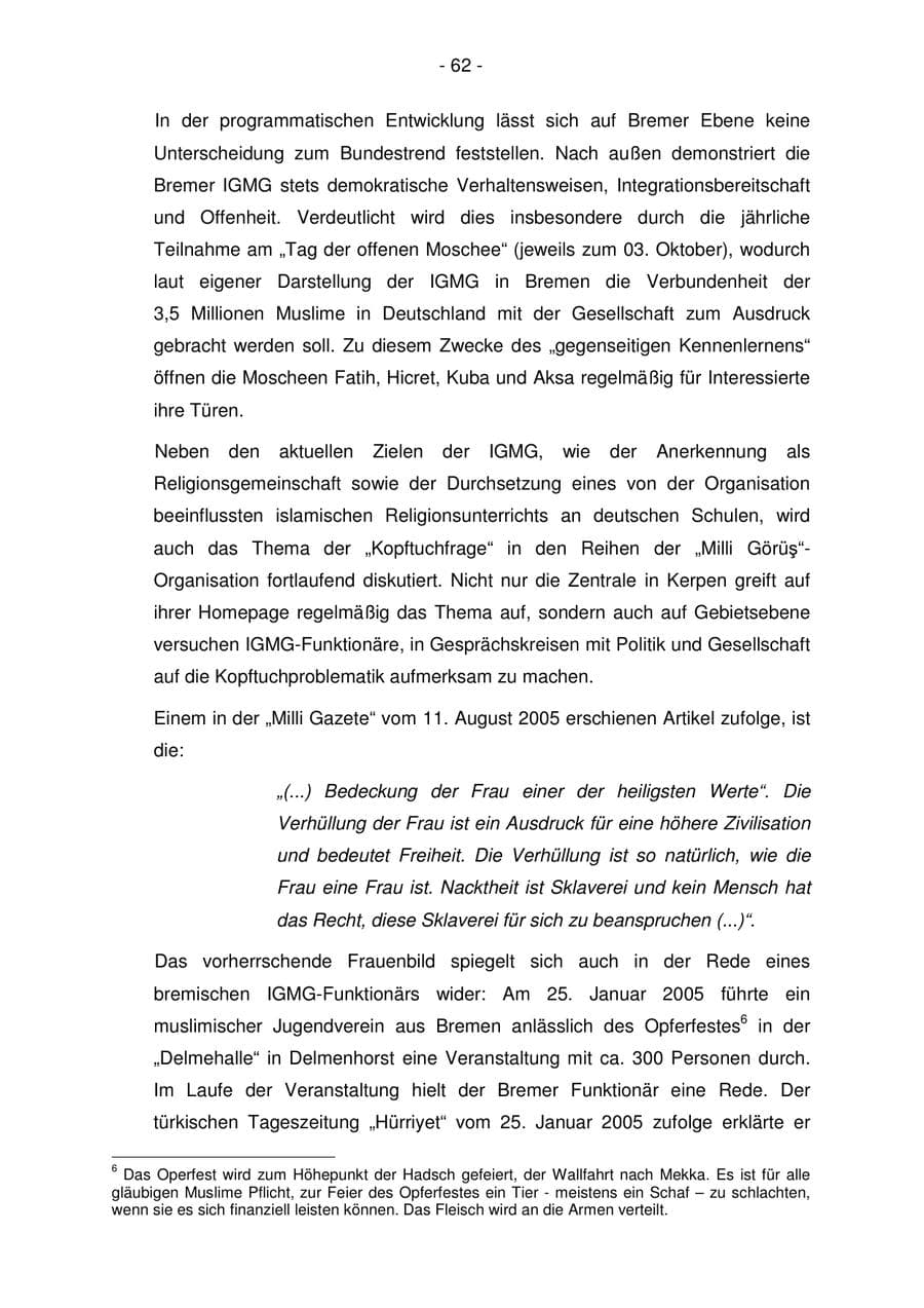 Seite 62 des Verfassungsschutzbericht 2005 Bremen