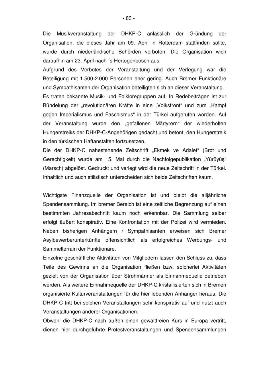 Seite 83 des Verfassungsschutzbericht 2005 Bremen