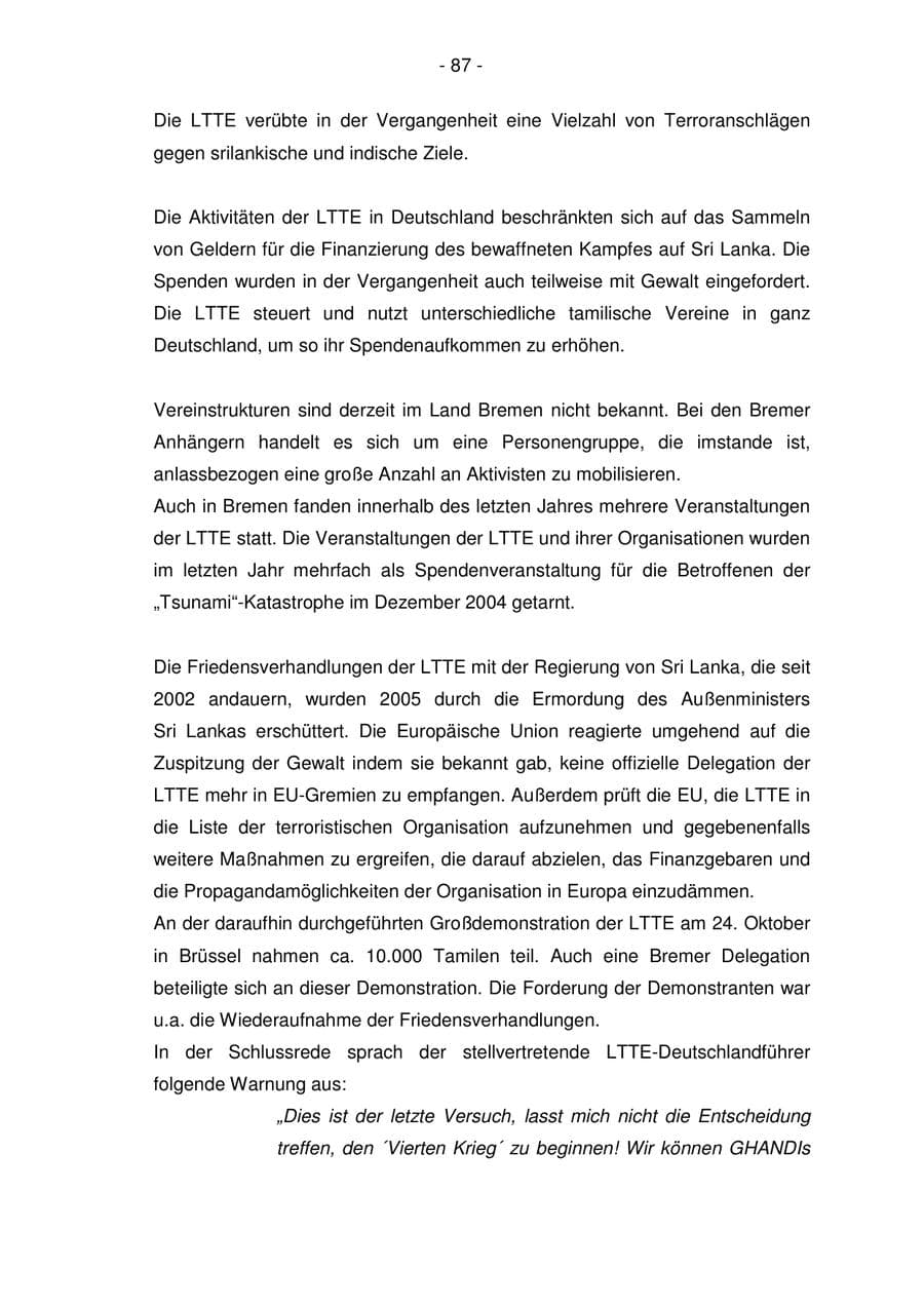 Seite 87 des Verfassungsschutzbericht 2005 Bremen