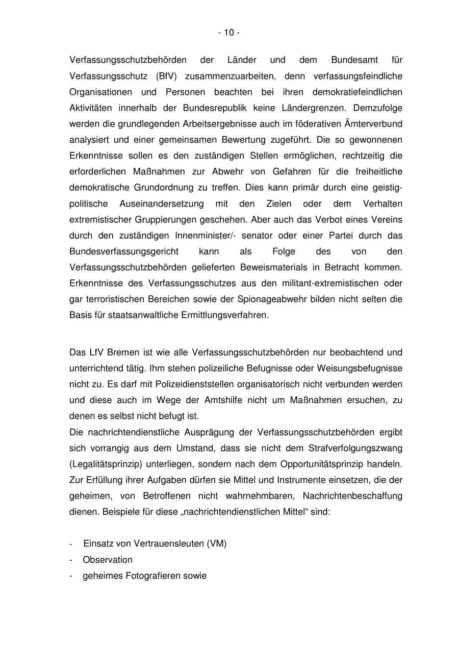 Seite 10 des Verfassungsschutzbericht 2005 Bremen