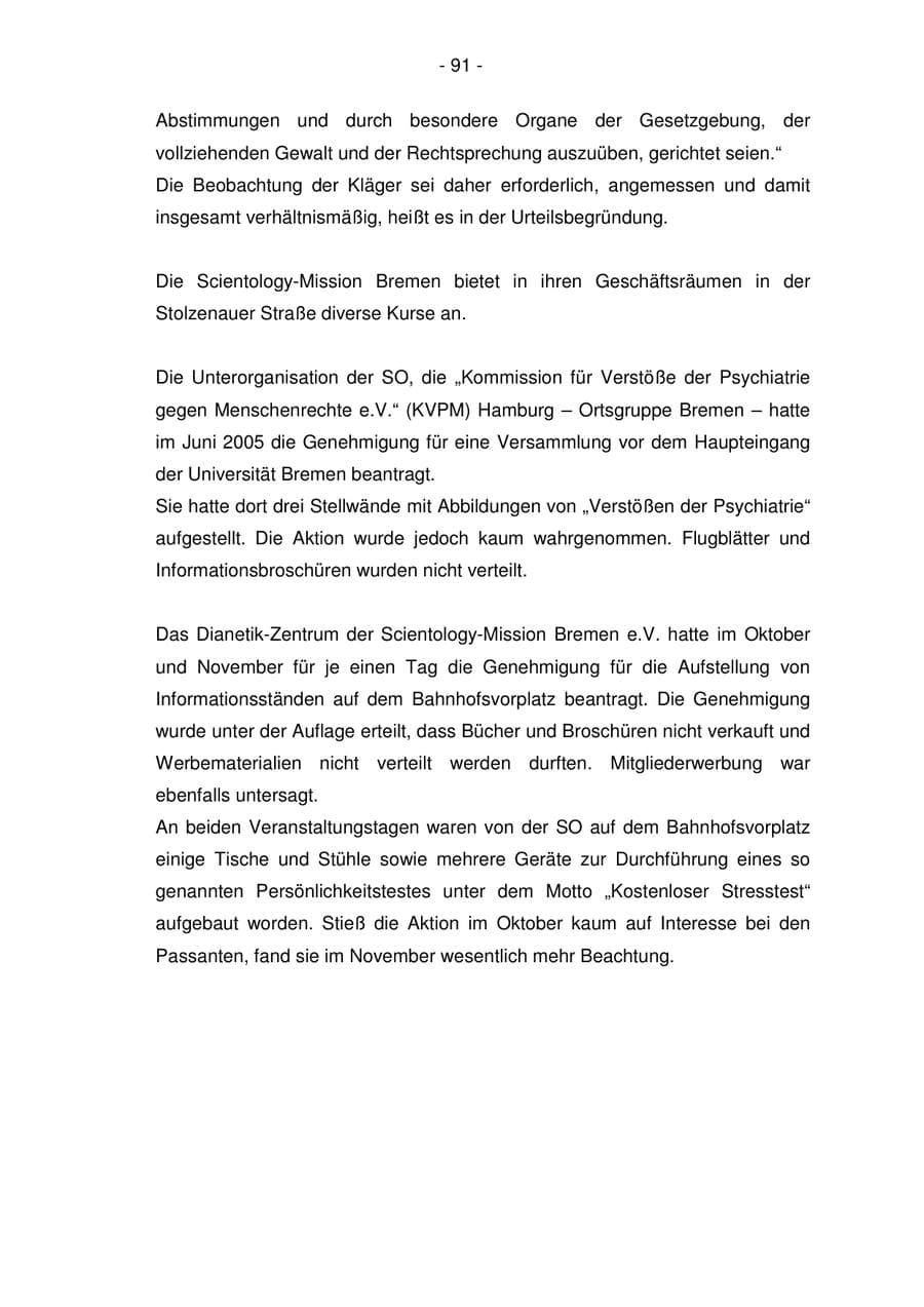 Seite 91 des Verfassungsschutzbericht 2005 Bremen
