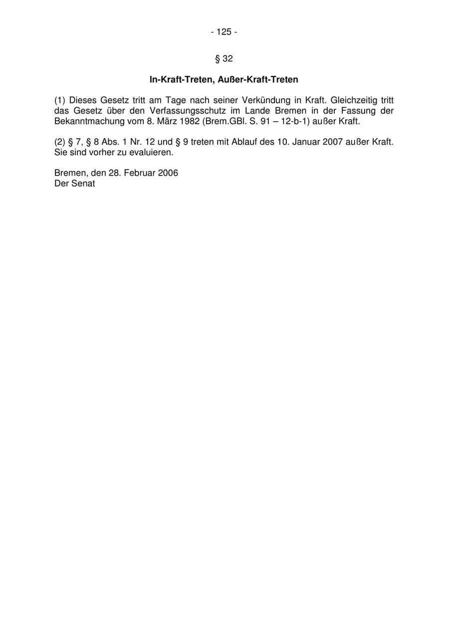 Seite 125 des Verfassungsschutzbericht 2006 Bremen