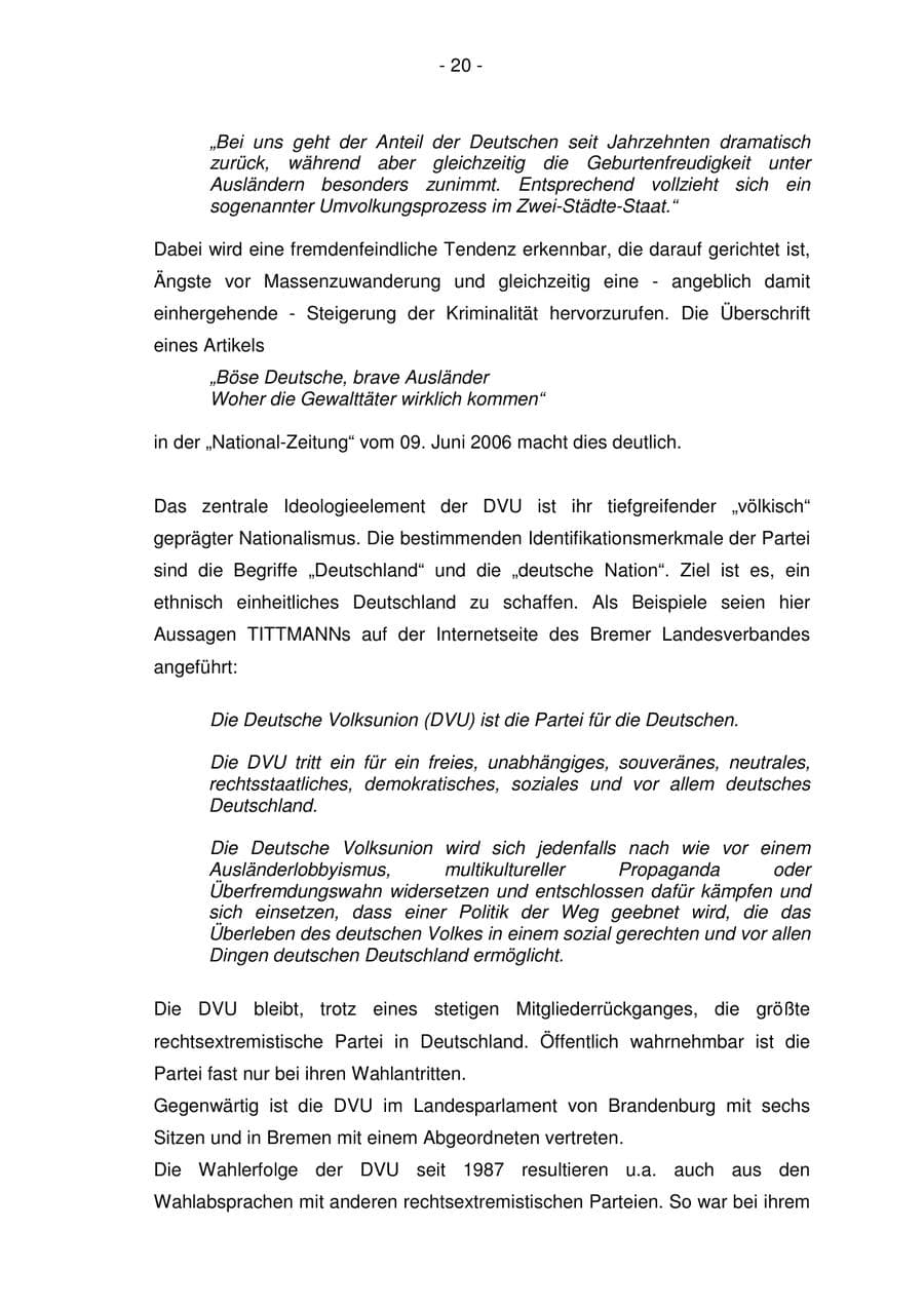 Seite 20 des Verfassungsschutzbericht 2006 Bremen