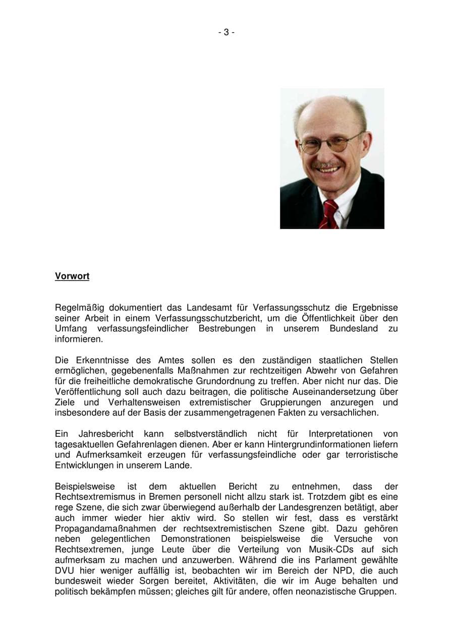 Seite 3 des Verfassungsschutzbericht 2006 Bremen