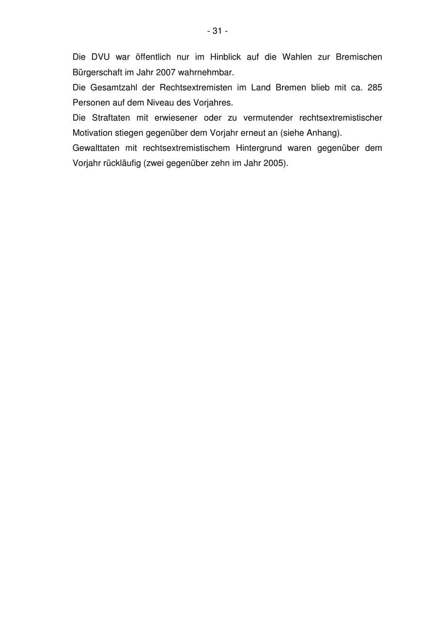 Seite 31 des Verfassungsschutzbericht 2006 Bremen