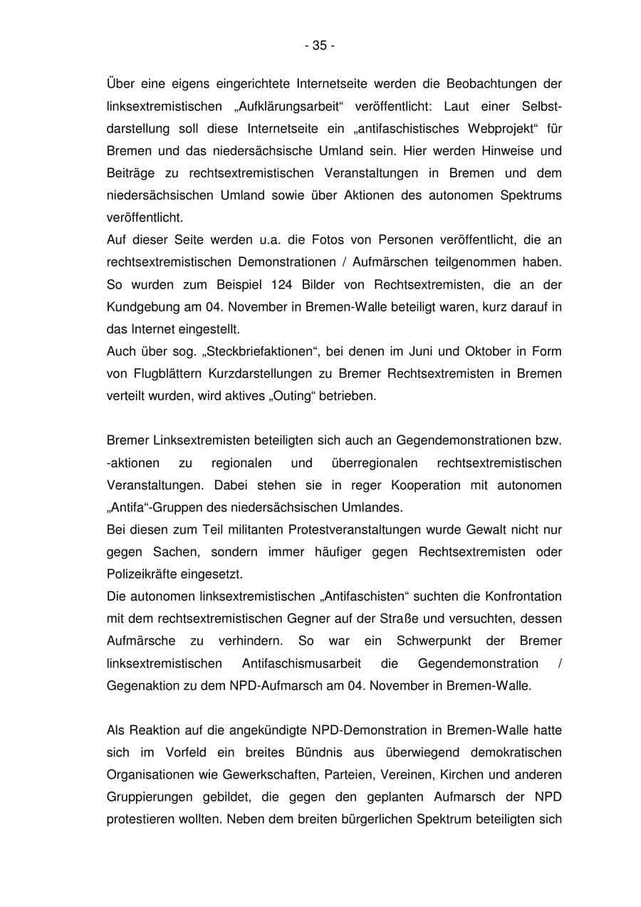 Seite 35 des Verfassungsschutzbericht 2006 Bremen