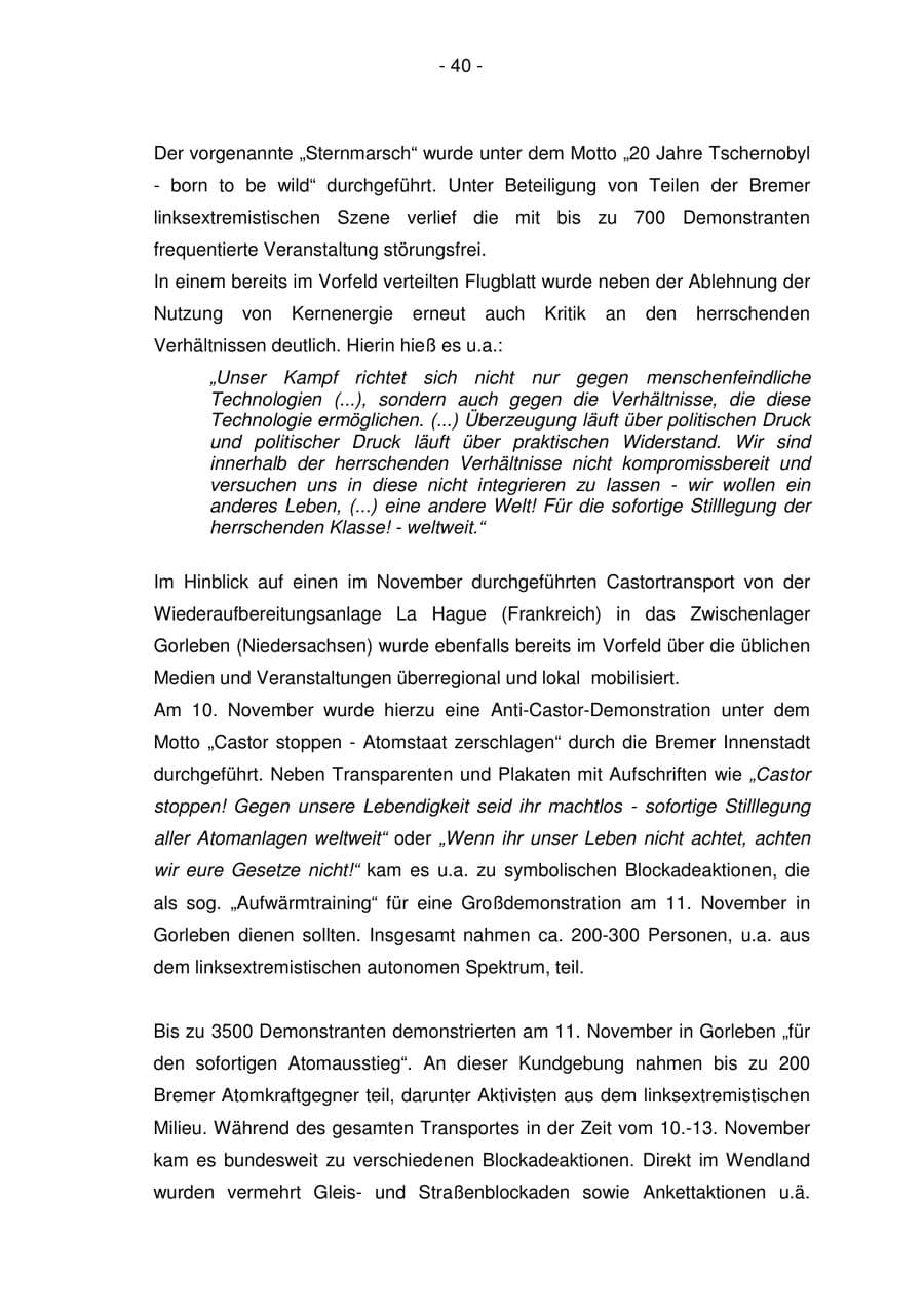 Seite 40 des Verfassungsschutzbericht 2006 Bremen