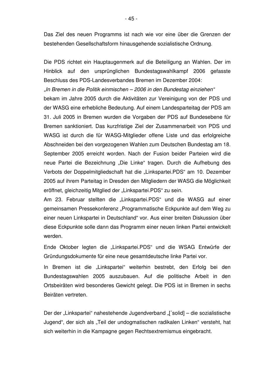 Seite 45 des Verfassungsschutzbericht 2006 Bremen