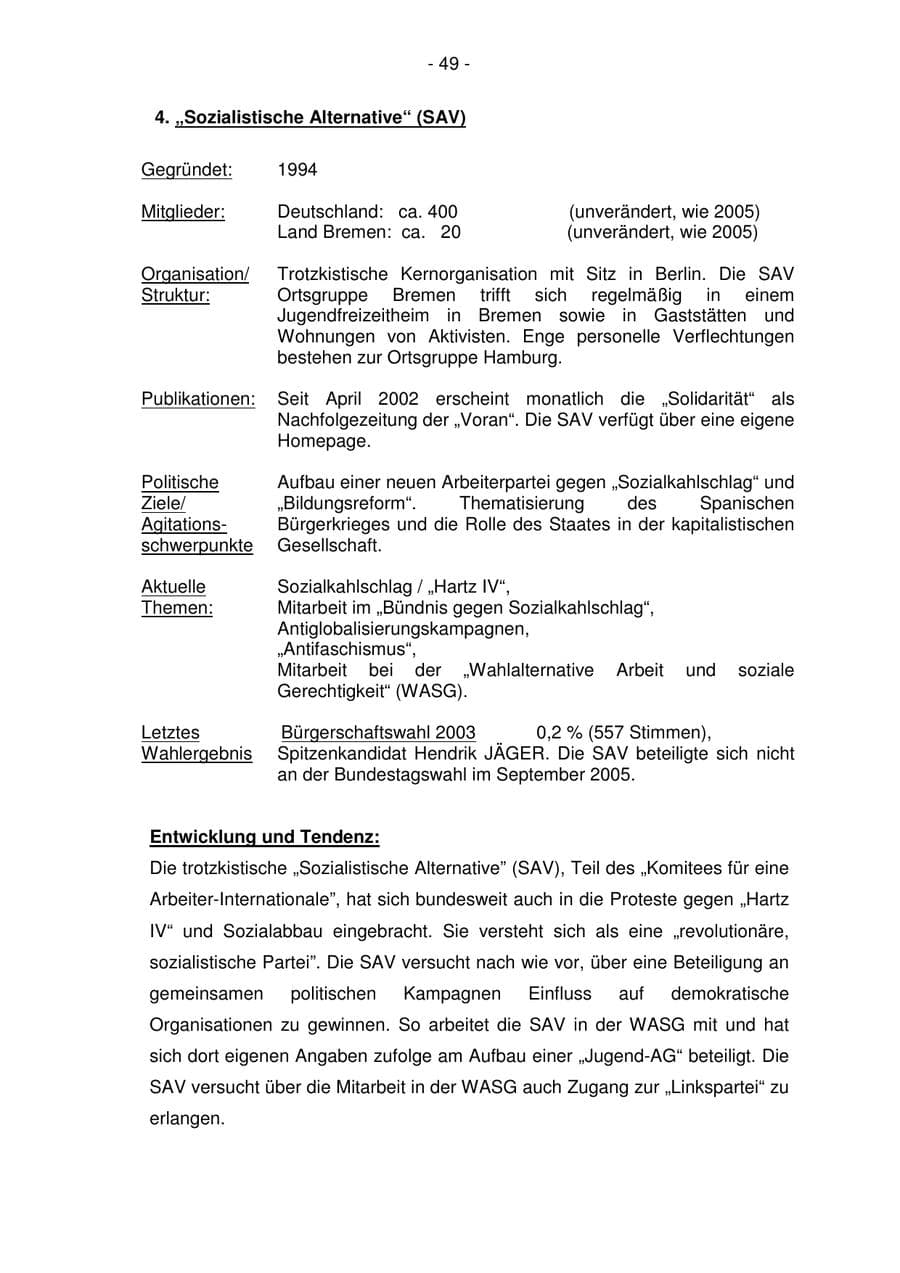 Seite 49 des Verfassungsschutzbericht 2006 Bremen