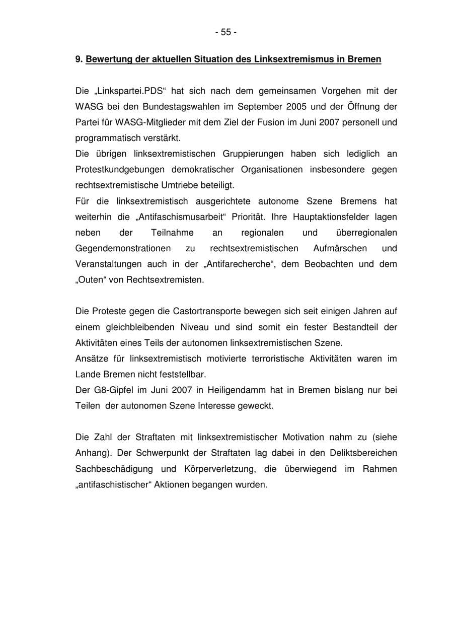 Seite 55 des Verfassungsschutzbericht 2006 Bremen