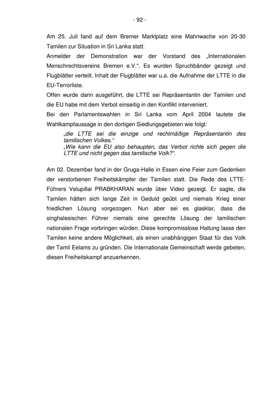Seite 92 des Verfassungsschutzbericht 2006 Bremen