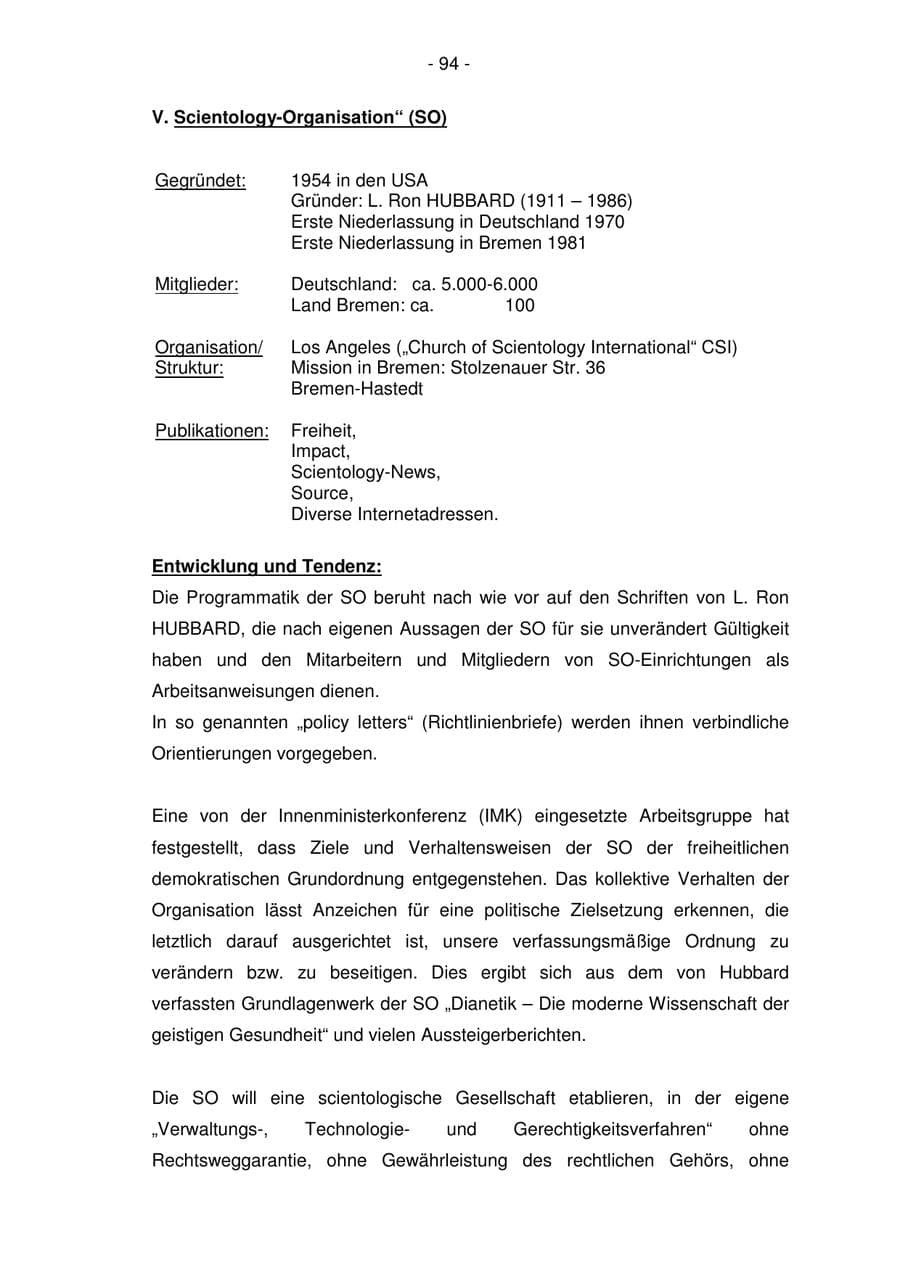Seite 94 des Verfassungsschutzbericht 2006 Bremen
