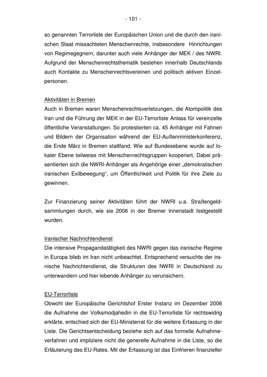 Seite 101 des Verfassungsschutzbericht 2007 Bremen