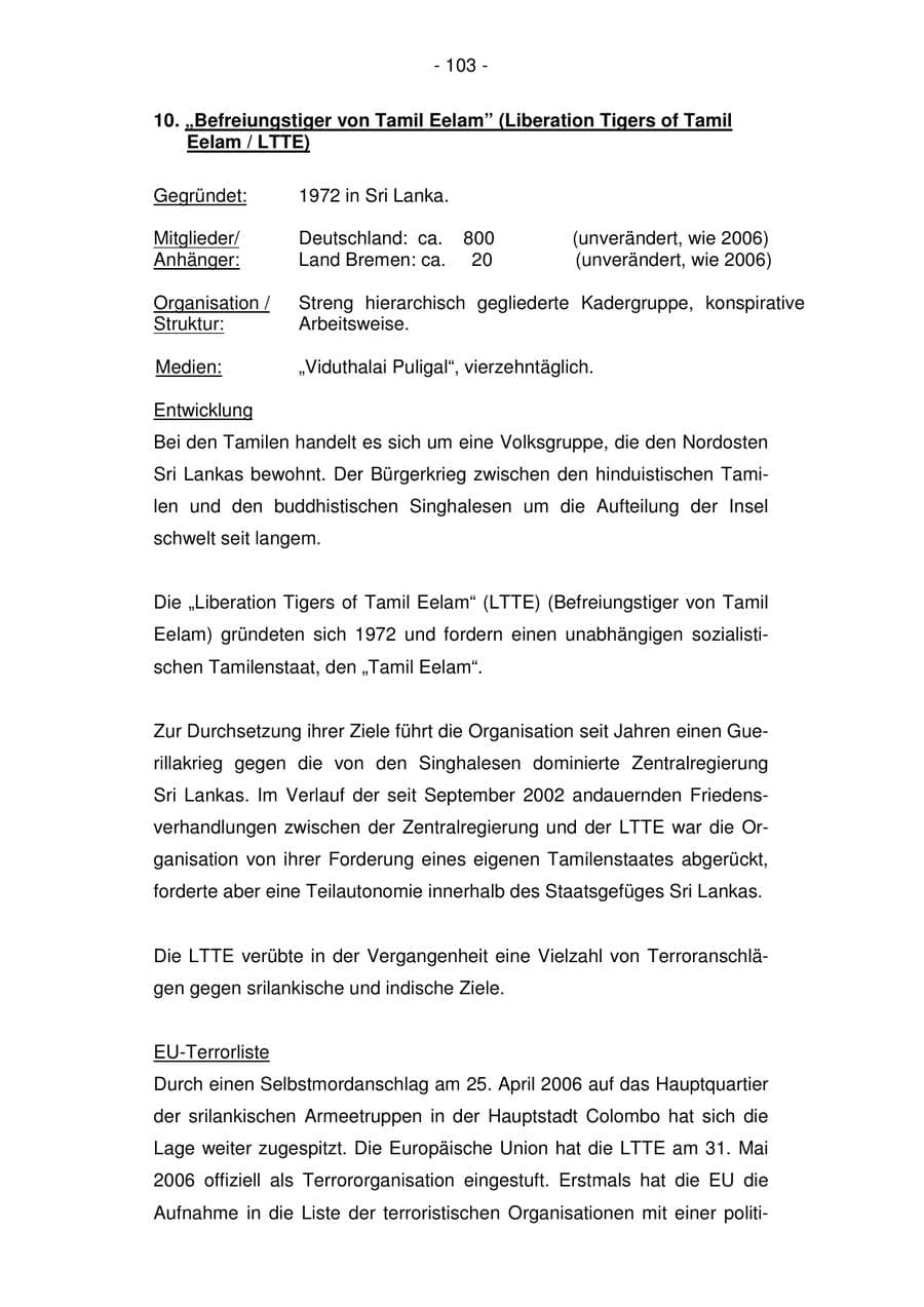 Seite 103 des Verfassungsschutzbericht 2007 Bremen