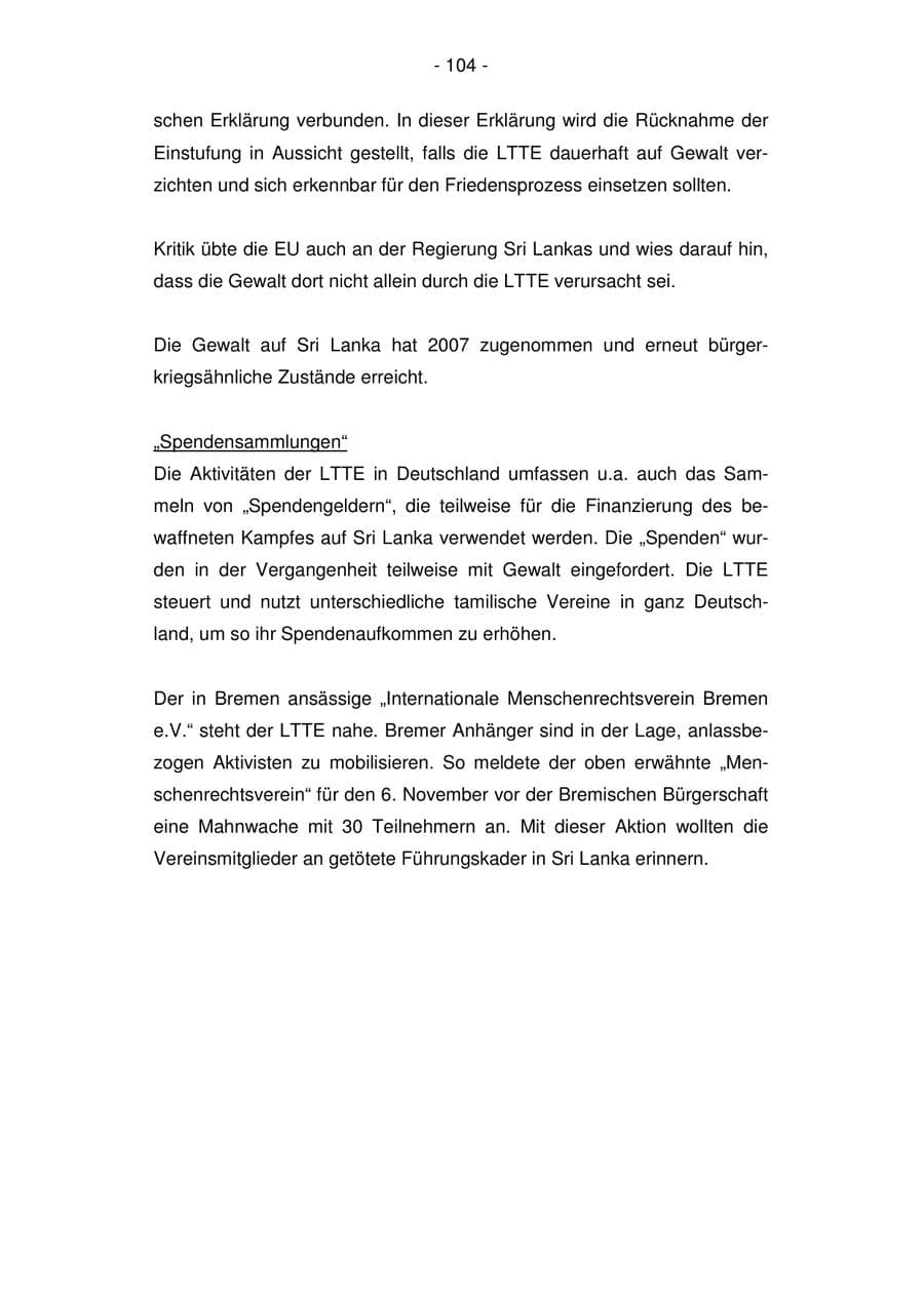 Seite 104 des Verfassungsschutzbericht 2007 Bremen