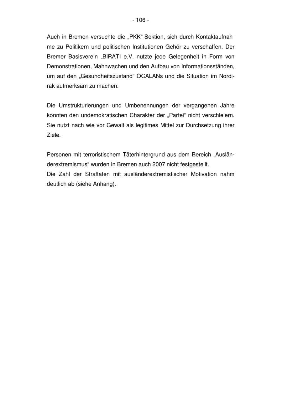 Seite 106 des Verfassungsschutzbericht 2007 Bremen