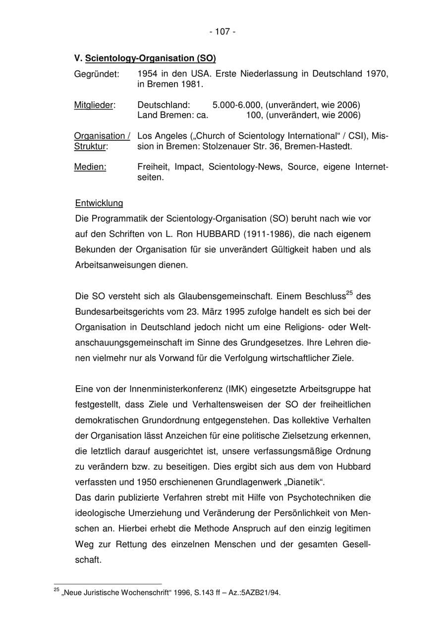 Seite 107 des Verfassungsschutzbericht 2007 Bremen