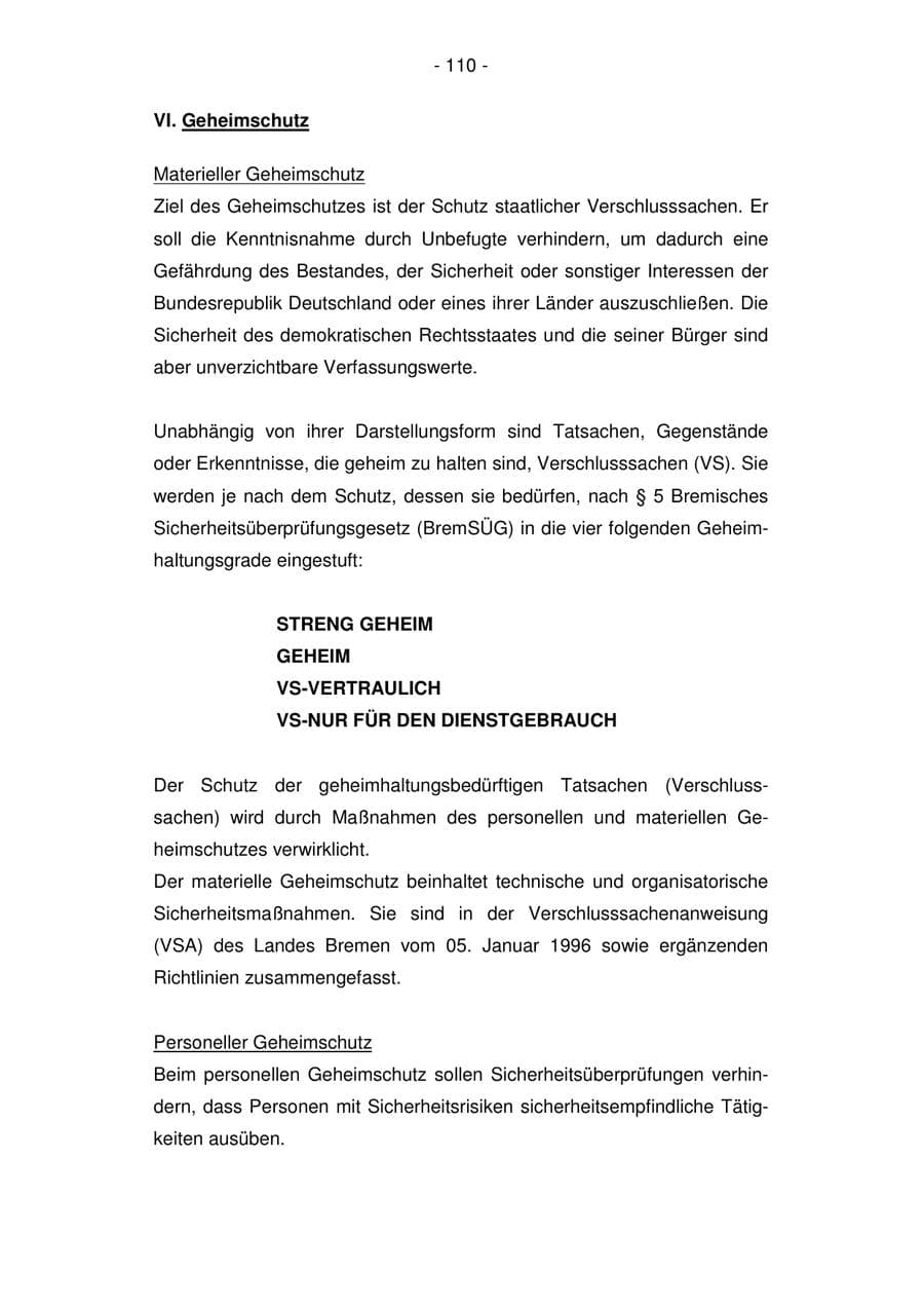 Seite 110 des Verfassungsschutzbericht 2007 Bremen