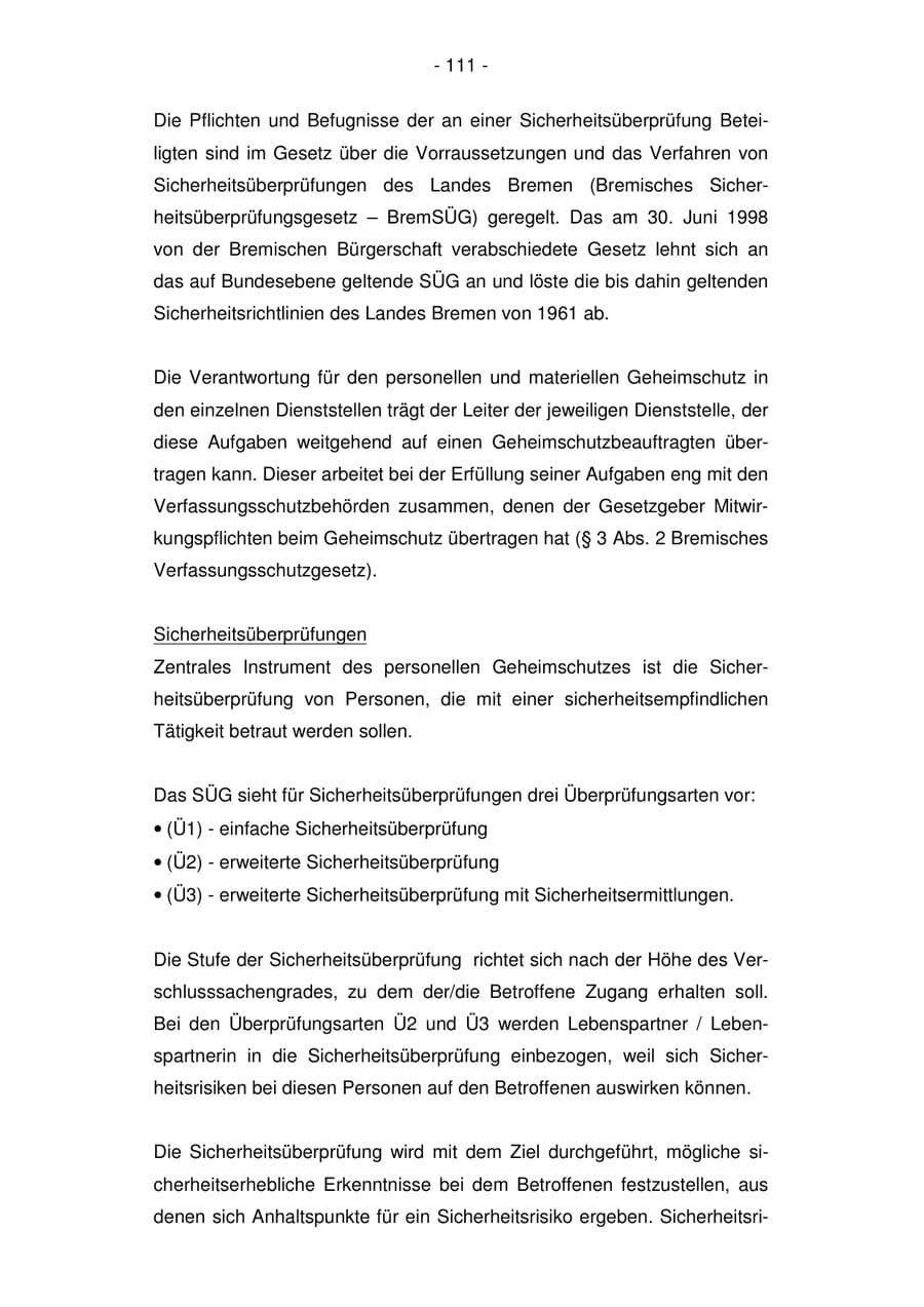 Seite 111 des Verfassungsschutzbericht 2007 Bremen